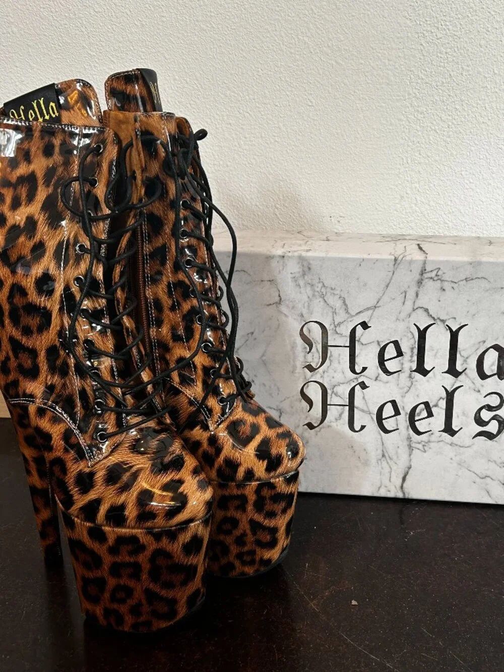 Leopard Print Mid Calf Hella Heels - Picture 1 of 5